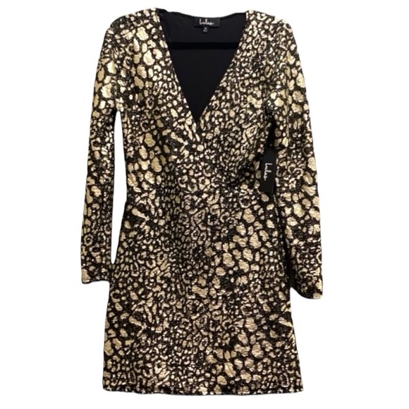LULUS NEW Thrill Me Black & Gold
Cheetah Surplice Dress size M - Picture 4 of 12